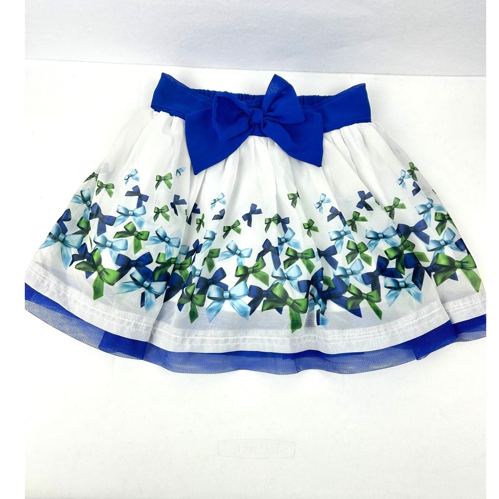 Disney Girls Blue/Green Bow Print Skort with Large Front‎ Bow and Mesh Trim Sz 5
